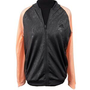ADIDAS Women’s Embossed Track Jacket Floral Black Peach Size L New With Tags